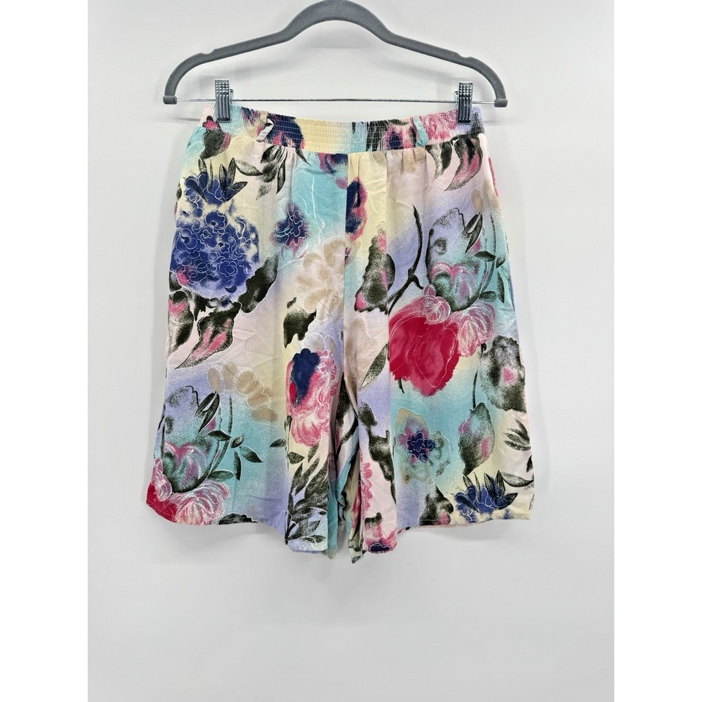 Vintage 90s Kathie Lee Floral Tropical Shorts 10 High Waist Pull On Bermuda Jort